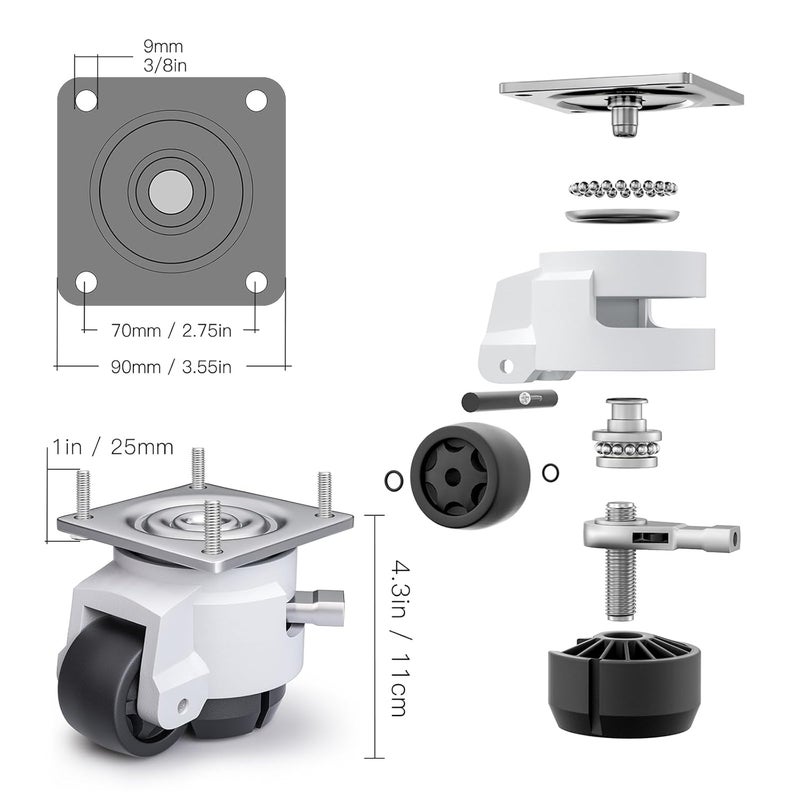 ANDUTEES Leveling Casters Heavy Duty with Upgraded Ratchet Handle Design, Adjustable Retractable Casters Set of 4, Swivel Industrial Castor Wheels for Workbench (80F, 4400 Lbs Capacity, Black) - Image 3